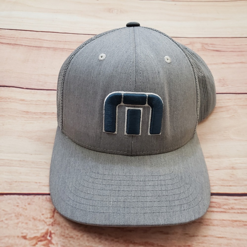 Travis‎ Mathew Hat Cap Mens Gray Navy Blue Embroidered Golf Mesh Trucker